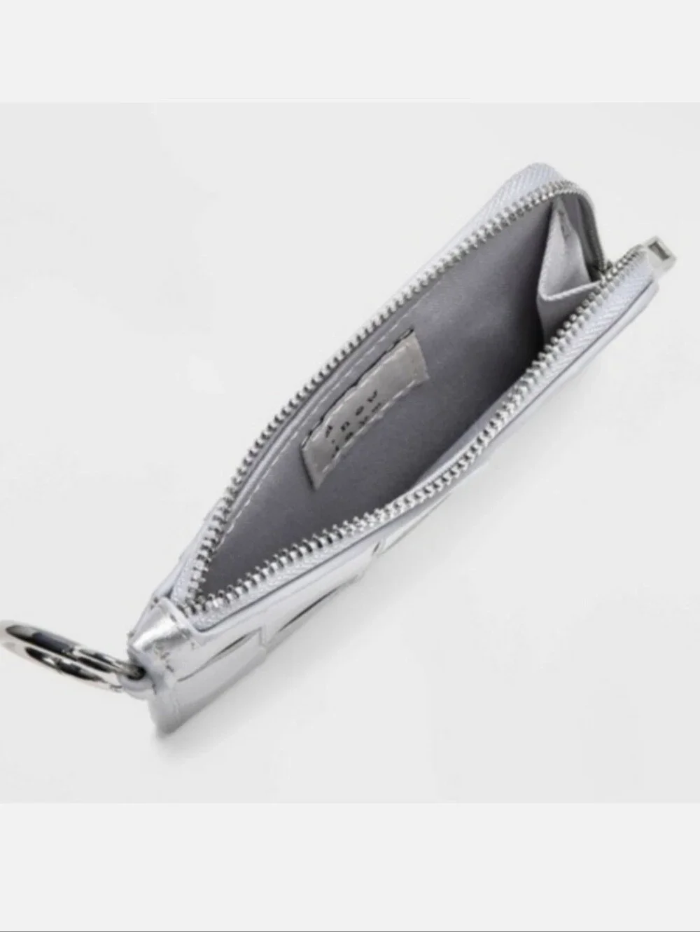 Small Card Case Silver Faux Leather Woven Panel Coin Pouch Keychain Mini Wallet
